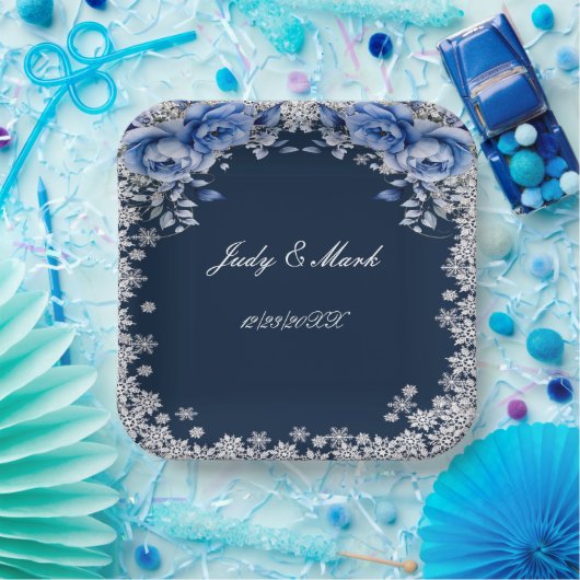 ブルーバラスノーフレーク結婚クリスマス ペーパープレート (パーティー)