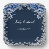 ブルーバラスノーフレーク結婚クリスマス ペーパープレート (正面)