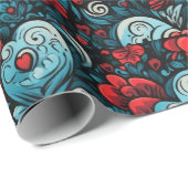 ブルーバラタトゥーハートデジタルテーマ ラッピングペーパー (ロールコーナー)