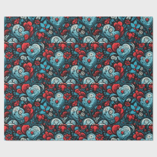 ブルーバラタトゥーハートデジタルテーマ ラッピングペーパー (シーム)