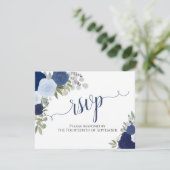 ブルーバラダウンロード可能な結婚式RSVPポストカード 招待状 (スタンド正面)