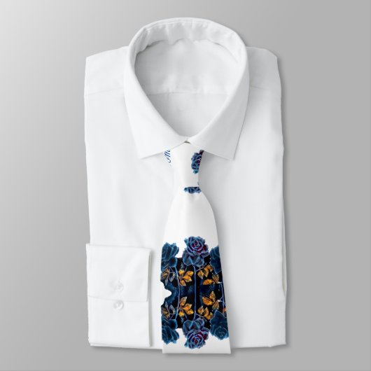 ブルーバラネイビーパーソナライズされたホワイト結婚グルーム ネクタイ (タイ)