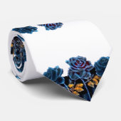 ブルーバラネイビーパーソナライズされたホワイト結婚グルーム ネクタイ (ロール)