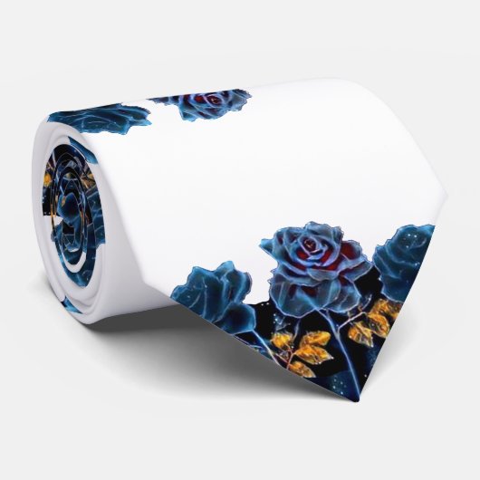 ブルーバラネイビーパーソナライズされたホワイト結婚グルーム ネクタイ (ロール)