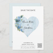 *~*ブルーバラハートAR6 QRウェディング日付を保存 招待状 (正面/裏面)