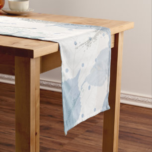 ブルーバラパターンラグジュアリー ショートテーブルランナー