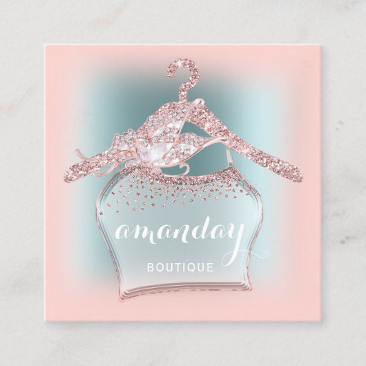 ブルーバラピンクファッションクローゼットブティックブロガー スクエア名刺 (正面)