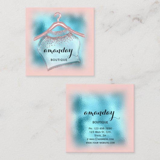 ブルーバラファッションショップブティッククロスハンガー スクエア名刺 (正面/裏面)