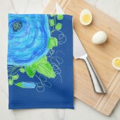 ブルーバラフローズドティータオル キッチンタオル (四つ折り)