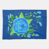 ブルーバラフローズドティータオル キッチンタオル (横)