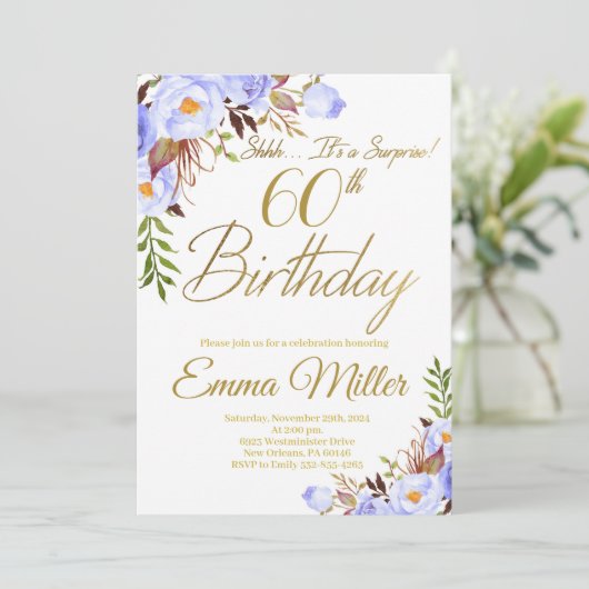 ブルーバラフローラサプライズ60thバースデーパーティー 招待状 (スタンド正面)