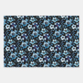 ブルーバラフローラデイジーパターン水彩画 ラッピングペーパーシート (正面2)