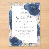 ブルーバラフローラヌエストラボダスペインの結婚ズ アクリル招待状 (正面)