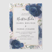 ブルーバラフローラヌエストラボダスペインの結婚ズ ベラム紙招待状 (正面)