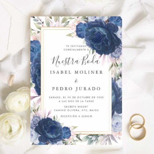 ブルーバラフローラヌエストラボダスペインの結婚ズ 招待状