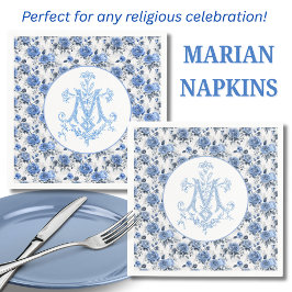 ブルーバラフローラマリアン十字宗教メアリー スタンダードカクテルナプキン