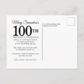 ブルーバラフローラユーカリ100誕生日 インビテーションポストカード (裏面)