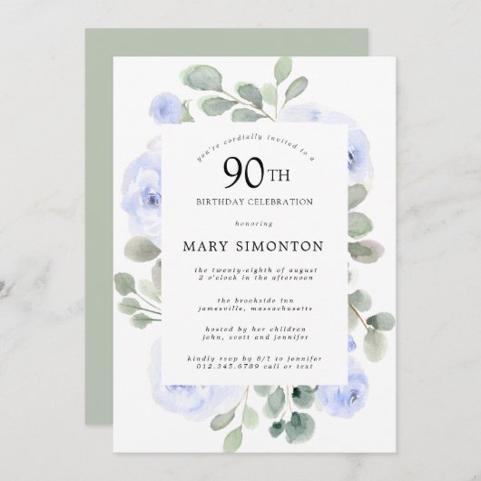 ブルーバラフローラユーカリ90thバースデーパーティー 招待状 (正面/裏面)