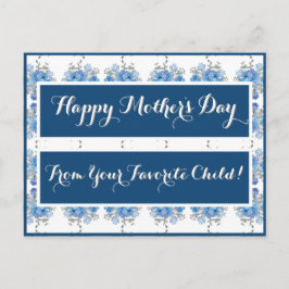 ブルーバラフローラルパターン ポストカード