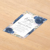 ブルーバラフローラ金ゴールドフレーム80th8誕生日 アクリル招待状 (レイダウン)