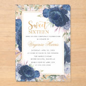ブルーバラフローラSweet sixteen16誕生日 アクリル招待状 (正面)