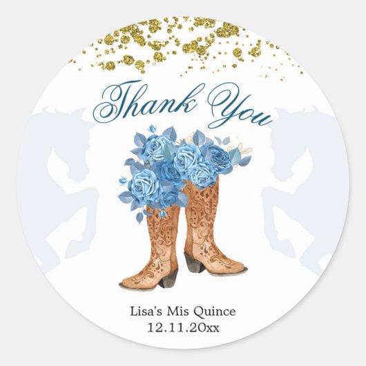 ブルーバラメキシコのMis Quinceステッカー ラウンドシール (正面)