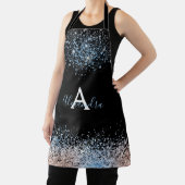 ブルーバラモダン金ゴールドグリッター名モノグラムブラック エプロン (インサイチュ)