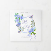 ブルーバラリボンモノグラムフォト結婚式招待状 三つ折り案内状 (カバー)