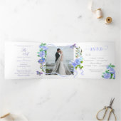 ブルーバラリボンモノグラムフォト結婚式招待状 三つ折り案内状 (内部)