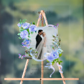 ブルーバラリボンモノグラム結婚フォト アクリルサイン (ニュートラル)
