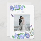 ブルーバラリボンモノグラム結婚フォト セーブザデート (正面)