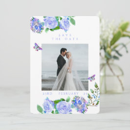 ブルーバラリボンモノグラム結婚フォト セーブザデート