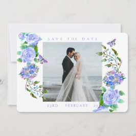 ブルーバラリボンモノグラム結婚フォト セーブザデート