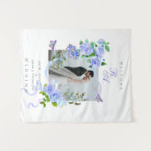 ブルーバラリボンモノグラム結婚フォト タペストリー (正面(横))