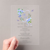 ブルーバラリボンモノグラム結婚式招待状 アクリル招待状 (インサイチュ (ポータブル))