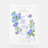 ブルーバラリボン結婚モノグラム アクリルサイン (正面)