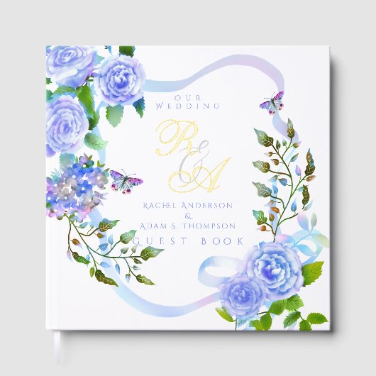ブルーバラリボン結婚モノグラム ゲストブック (正面)