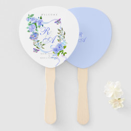 ブルーバラリボン結婚モノグラム ハンドファン