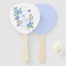 ブルーバラリボン結婚モノグラム ハンドファン