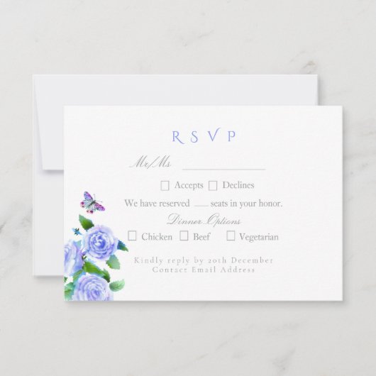 ブルーバラリボン結婚モノグラム 出欠カード (正面)