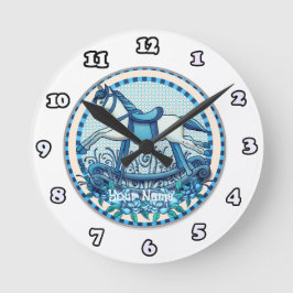 ブルーバラロッキング馬時計 ラウンド壁時計