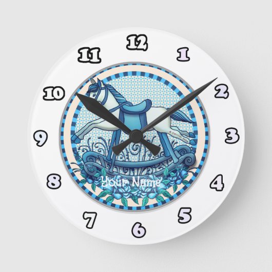 ブルーバラロッキング馬時計 ラウンド壁時計 (正面)