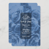 ブルーバラロマンチックフローラブーケエレガントな結婚式 招待状 (正面/裏面)