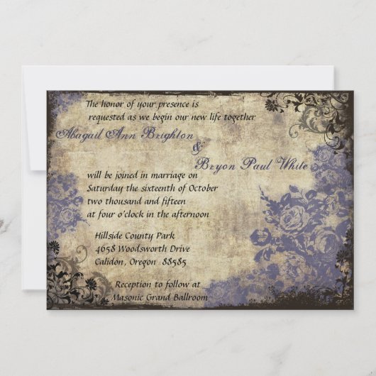 ブルーバラヴィンテージウェディング招待状 招待状 (正面)