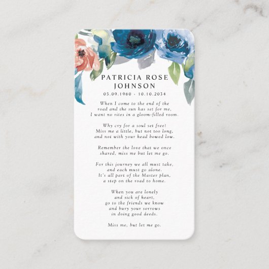 ブルーバラ写真悔やみや弔慰葬儀記念カード 名刺 (正面)