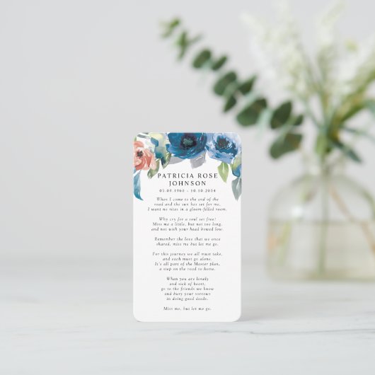 ブルーバラ写真悔やみや弔慰葬儀記念カード 名刺 (スタンド正面)