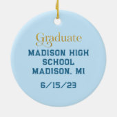 ブルーバラ及びゴールドフォイル葉の卒業期間 セラミックオーナメント (裏面)