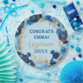 ブルーバラ及びゴールドフォイル葉の卒業期間 ペーパープレート (パーティー)