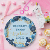 ブルーバラ及びゴールドフォイル葉の卒業期間 ペーパープレート (パーティー)