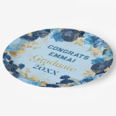 ブルーバラ及びゴールドフォイル葉の卒業期間 ペーパープレート (アングル)